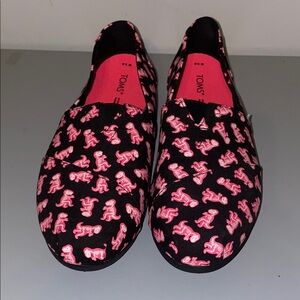 TOMS Pink Dinosaur Alpargarta Glow in the Dark neon T. rex woman’s sz 9.5